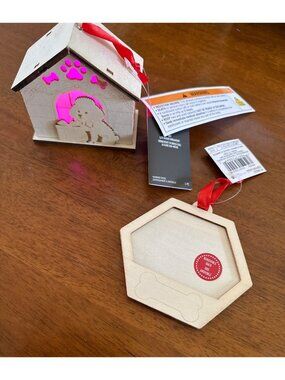 LED Doghouse Ornament With Poodle Cutout & Removable Back - Natural Wood Finish